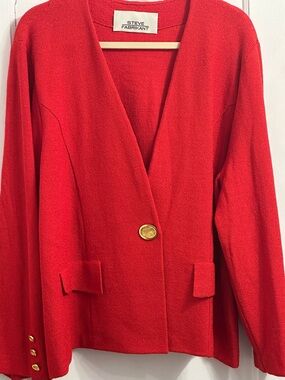 Steve Fabrikant EUC Red Santana Knit Cardigan Blazer with Gold Button